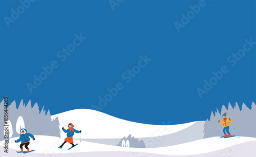 ゲレンデをすべるスキーヤーたち