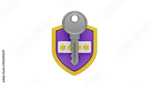 3D Security key and password shield icon on transparent background