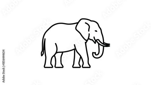Simple black outline illustration of an elephant standing alone with its trunk curled