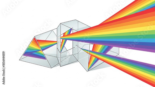Glass prism refracting rainbow light spectrum