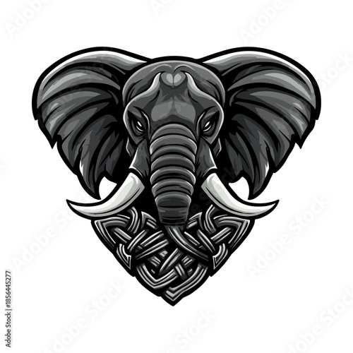 Elephant vector mascot logo design, emblem and tshirt printing. Elephant head illustration with celtic knot ornament