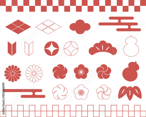 正月 和風 あしらい アイコン 新年 お正月素材 伝統行事 デザイン素材 ベクターイラスト