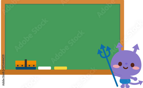 黒板の前に立つばい菌のキャラクター