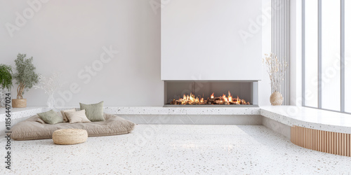 Modern living space with fireplace and seating area designed for relaxation and comfort during any season of the year
