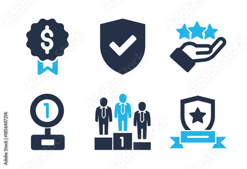 Quality Assurance and Success icon set. Solid glyph series icons