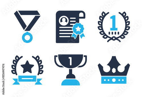 Symbols of Victory and Excellence icon set. Solid glyph series icons