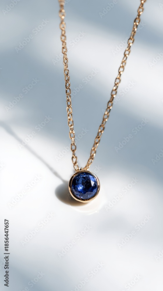 Fototapeta premium Gold Chain Blue Gemstone Pendant Necklace