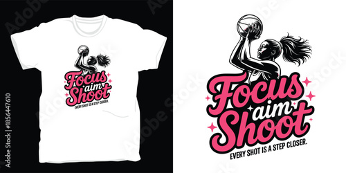 White tshirt with focus aim shoot cheerleader graphic design