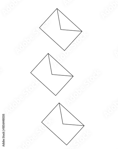 three envelopes with a black outline on a white background,