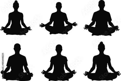 Meditation silhouette, yoga pose, mindfulness practice, spiritual calm, inner peace, wellness lifestyle, serene balance, mental clarity, tranquil energy, holistic health