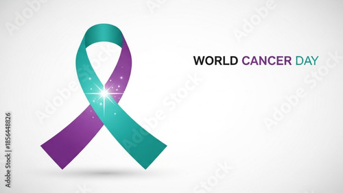 Teal and Purple Ribbon Symbolizing World Cancer Day Awareness