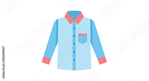 A flat design icon of a long-sleeved collared dress shirt in blue and pink, representing casual or formal men's or women's clothing.