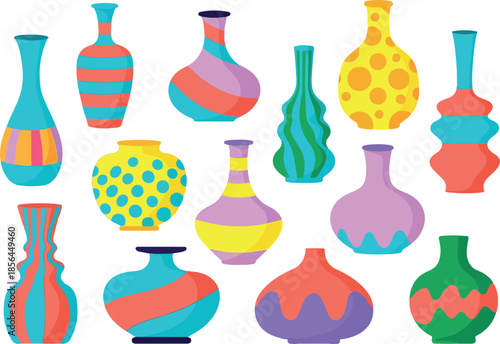 Colorful Vase Collection Decorative Home Decor Illustrations