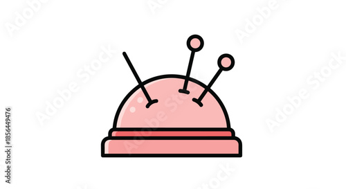 A cute icon of a pink pincushion with several needles and pins stuck in it, symbolizing sewing, tailoring, and crafting hobbies.