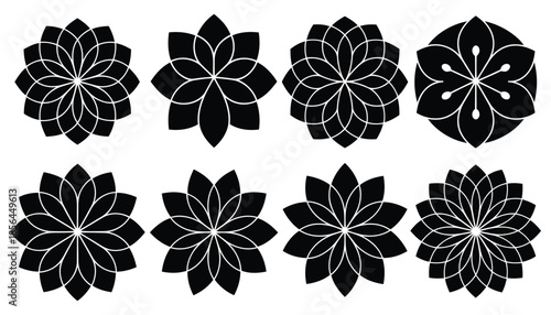 Mandala style lotus flowers and floral geometric patterns for meditation branding