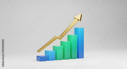 Free Download Increasing business growth chart with rising gold arrow and colorful bars - GFXLoad