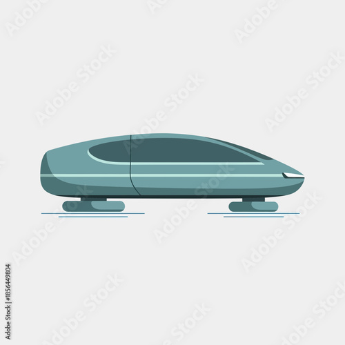 Futuristic train concept with oval windows and levitating above the ground.