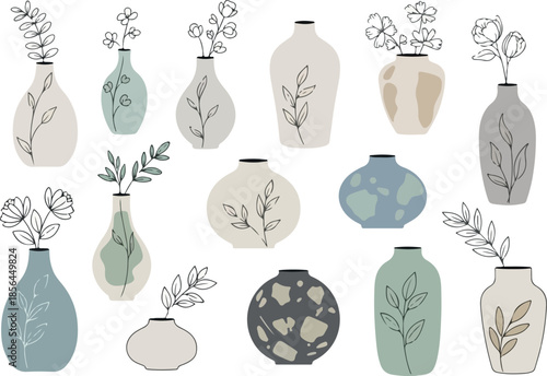 Elegant Vase Collection with Floral Designs for Interior Decor