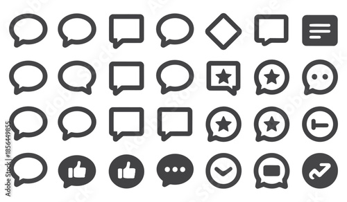 Diverse collection of chat bubbles feedback icons and interface symbols for apps