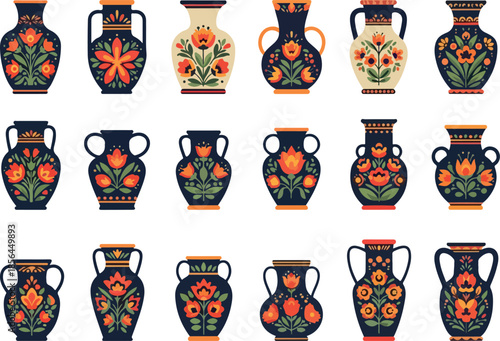 Colorful Collection of Ukrainian Folk Art Vase Designs