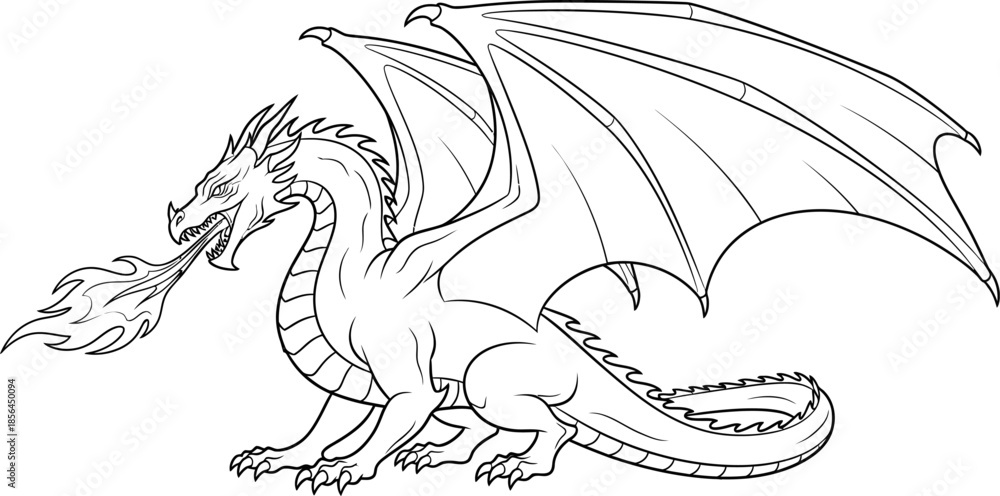 Fototapeta premium firebreathing dragon with wings spread wide in a powerful stance