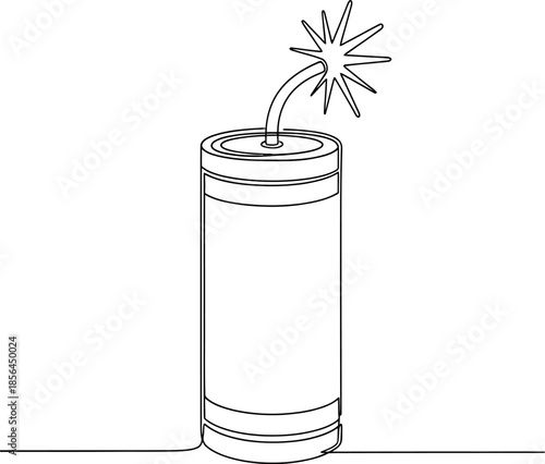 A line drawing illustration of a cylindrical object with a lit fuse and starburst on top