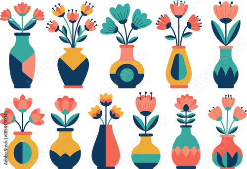 Collection of Colorful Flower Vases in Various Shapes for Decoration
