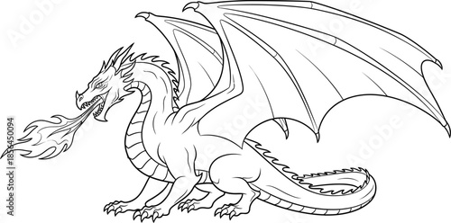 firebreathing dragon with wings spread wide in a powerful stance