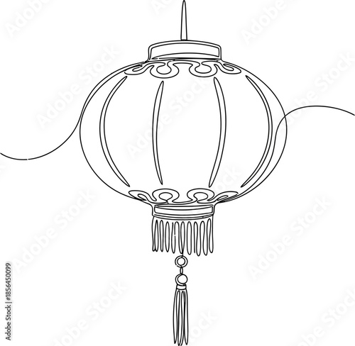 line drawing of a chinese lantern with tassel hanging down