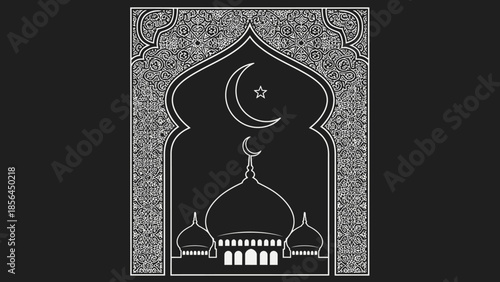 Islamic architecture illustration with mosque dome and crescent moon