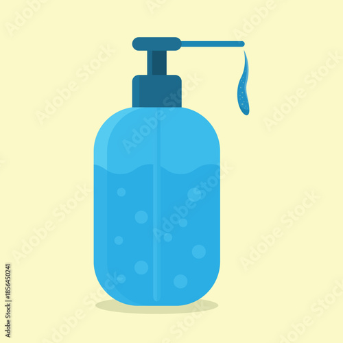 Blue Liquid Soap Dispenser Bottle with Droplet Icon Flat Vector Illustration for Hygiene and Skincare