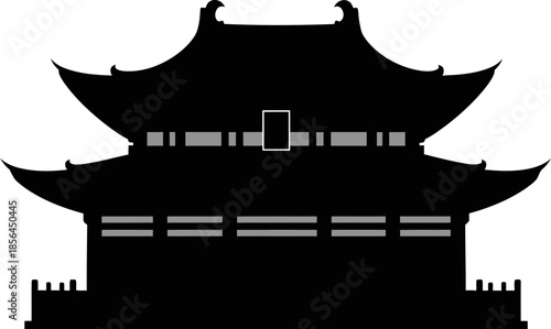 Chinese traditional pagoda silhouette isolated on white background