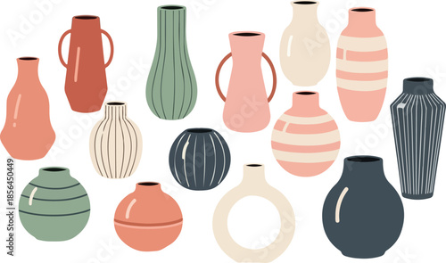 Variety of Vases Colorful Decorative Home Accents Illustration
