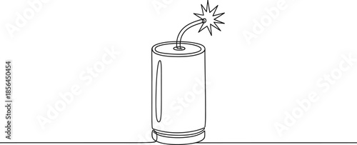 A black line drawing of a lit stick of dynamite on a white background