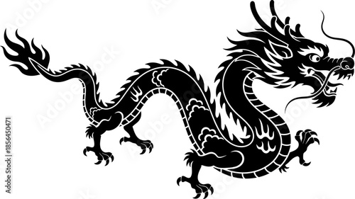 Chinese dragon silhouette isolated on transparent background