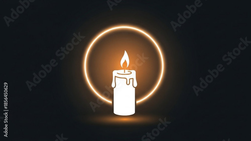 Glowing white candle with flame in orange circle on dark background, symbolizing hope and warmth