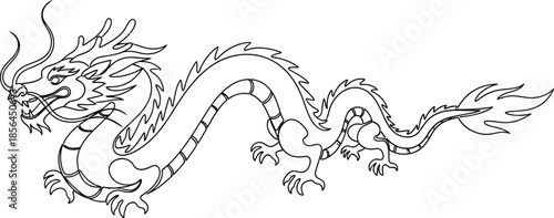 Chinese dragon illustration in black and white line art style for design and decoration purposes easily editable