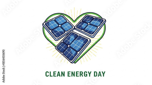 Clean energy day with solar panels in heart shape symbolizing eco friendly power generation and renewable energy sources