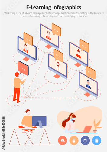 E-Learning Infographic Set for Online Education and Training Models