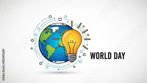 World day illustration with globe and lightbulb, symbolizing ideas and innovation for a brighter future globally, eco friendly concepts