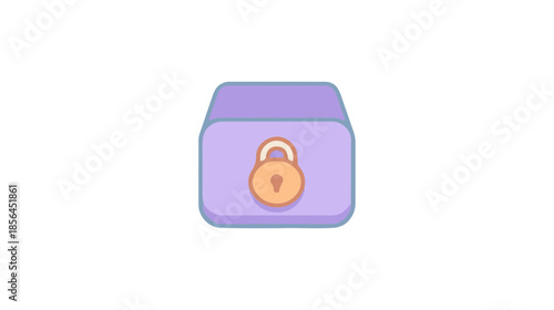 Cute Secure Storage Box Vector Icon. Locked Container with Padlock Symbol.