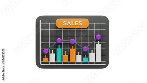 3D Sales Growth Graph with Candlestick Bars on transparent background