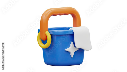 Blue bucket with cleaning cloth and sparkle icon
