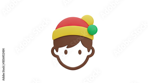 Cartoon boy face with Christmas hat on transparent background
