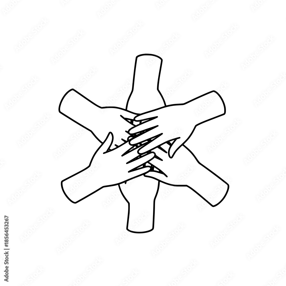 Obraz premium Teamwork Cohesion Hands Outline Icon Collaboration Vector