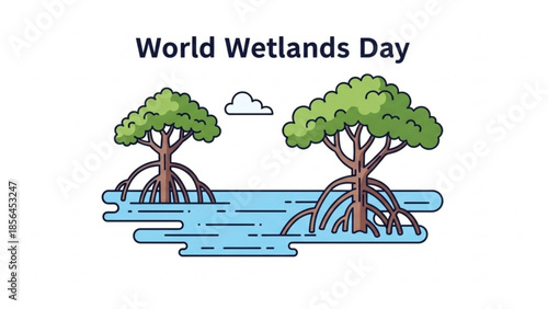 Wetlands ecosystem with mangrove trees and water for world wetlands day conservation and environmental protection