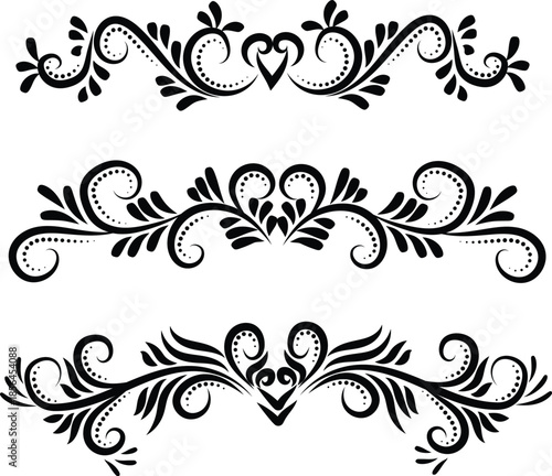 Set of elegant decorative text divider, Vintage hand drawn illustration for wedding invitation, card, menu, certificate. Filigree vector element isolated on white background