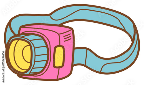 doodle illustration of head lamp with sticker style and recolorable