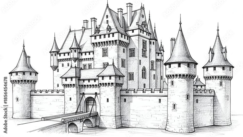Obraz premium Medieval Castle with Watertight Moat and Towers