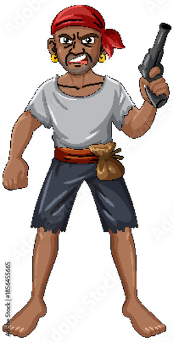 Angry Pirate Holding Pistol in Tattered Clothing